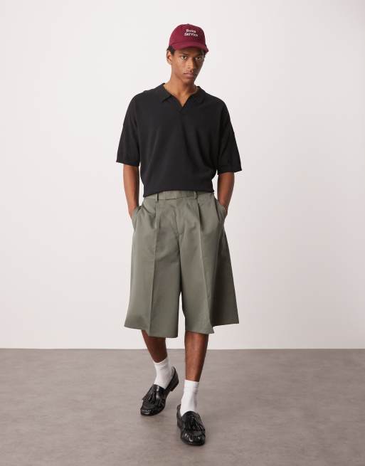 ASOS DESIGN – Blekgröna, uppklädda bermudashorts i oversize med veck framtill