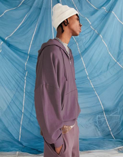 ASOS DESIGN – Bleklila hoodie i extra oversize med dragkedja, 2 av 4