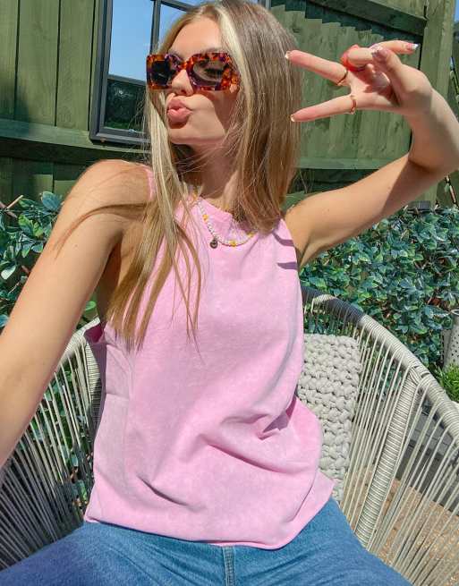 ASOS DESIGN – Blekrosa linne med djupa ärmhål