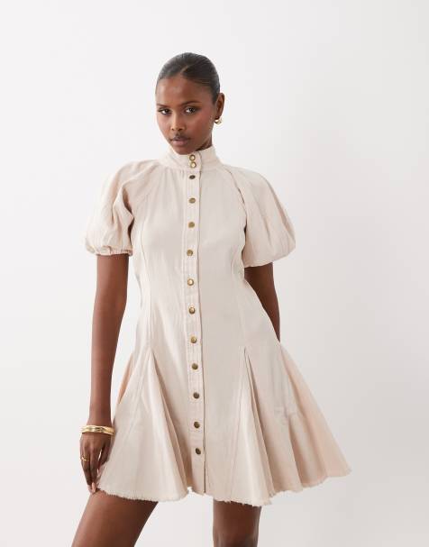 ASOS DESIGN – Blekrosa miniklänning med knäppning och klockad kjol - view 1