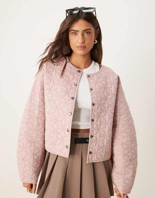 ASOS DESIGN – Blekrosa och quiltad jacka med cocoon-ärmar