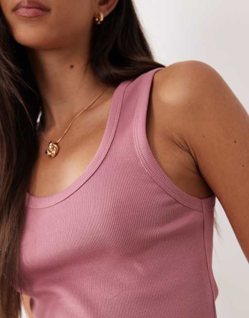 ASOS DESIGN – Blekrosa, ribbat linne med breda kantband och djup halsringning, 2 av 4