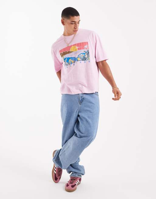 ASOS DESIGN – Blekrosa, strukturerad t-shirt i oversize med boxig passform och somrigt tryck, 2 av 4