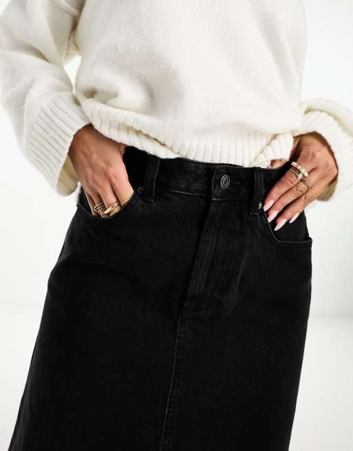 ASOS DESIGN – Bleksvart, a-linjeformad och midilång jeanskjol med slits, 3 av 4