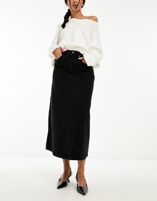 ASOS DESIGN – Bleksvart, a-linjeformad och midilång jeanskjol med slits, 4 av 4