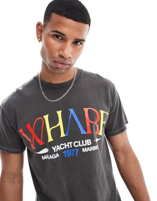 ASOS DESIGN – Bleksvart avslappnad t-shirt med tryck