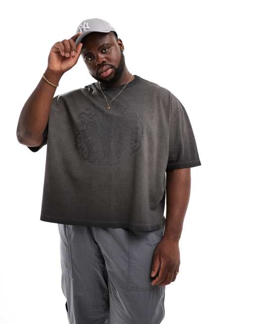 ASOS DESIGN – Bleksvart, boxig t-shirt i oversize med grungetryck framtill, 2 av 4