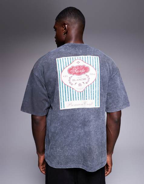 ASOS DESIGN – Bleksvart, kraftig t-shirt i oversize med tryck - view 1