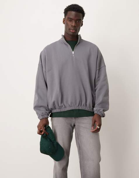 ASOS DESIGN – Bleksvart sweatshirt i oversize med kvartslång dragkedja och ståkrage - view 1