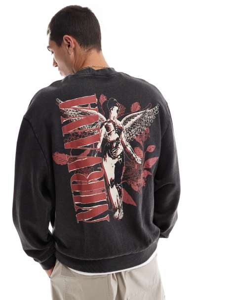 ASOS DESIGN – Bleksvart sweatshirt i oversize och unisex-modell med licensierat Nirvana-tryck - view 1