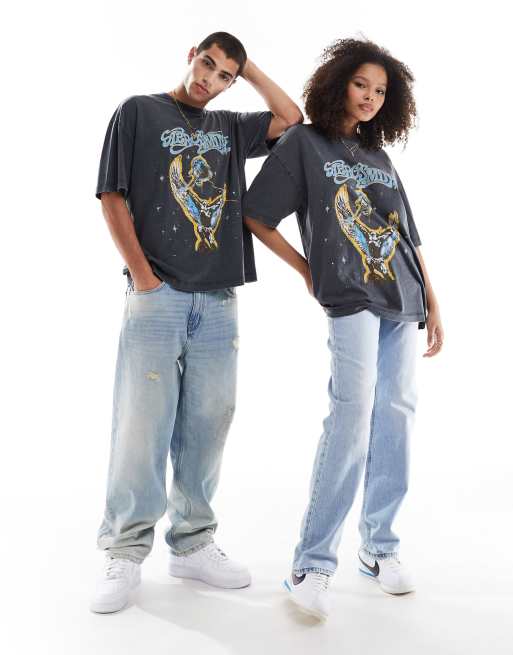 ASOS DESIGN – Bleksvart t-shirt i unisex-modell och oversize med licenserat "Aerosmith"-tryck, 2 av 4