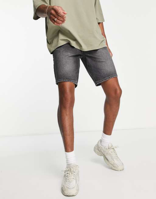 ASOS DESIGN – Bleksvarta jeansshorts i regular fit med avsmalnande passform, 3 av 4