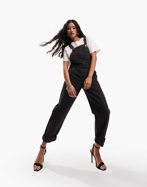 ASOS DESIGN – Bleksvarta klassiska hängselbyxor i denim - view 1