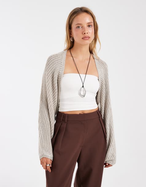 ASOS DESIGN – Blekt guldfärgad, stickad bolero i metallic - view 1