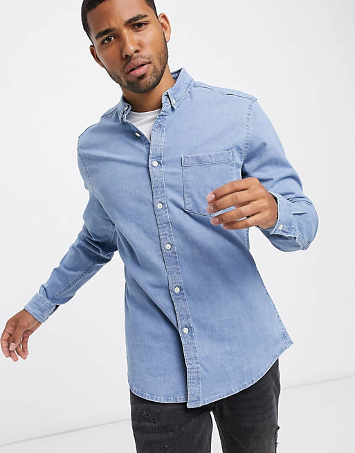 ASOS DESIGN – Blekt jeansskjorta i stretch med smal passform
