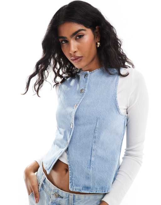ASOS DESIGN – Blekt kostymväst i denim