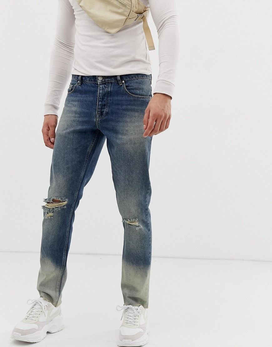 ASOS DESIGN – Blekta slim jeans med knärevor-Blå