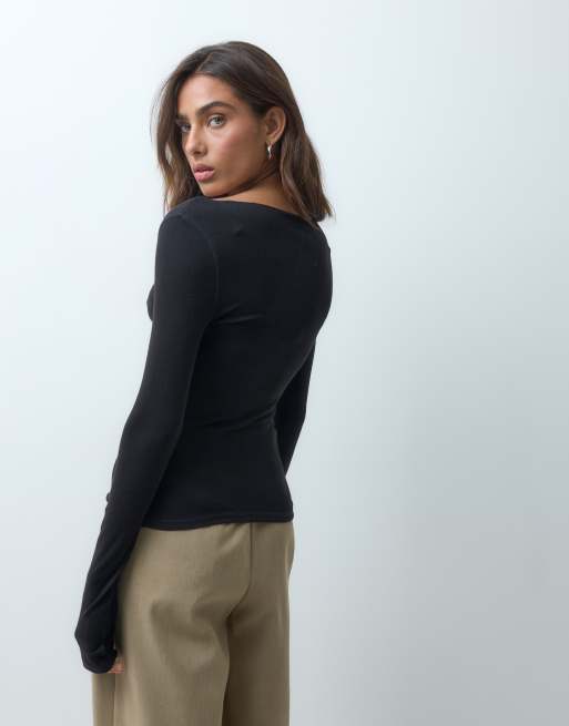 ASOS DESIGN  blend boat neck long sleeve top in black, 5 of 5