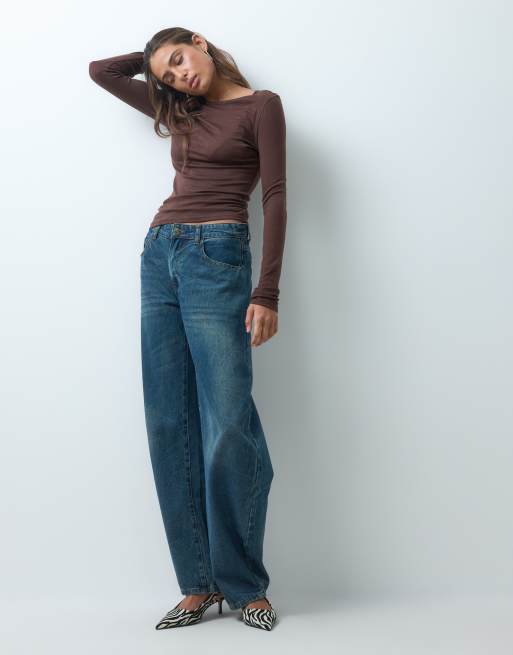 ASOS DESIGN blend boat neck long sleeve top in choc, 3 of 5