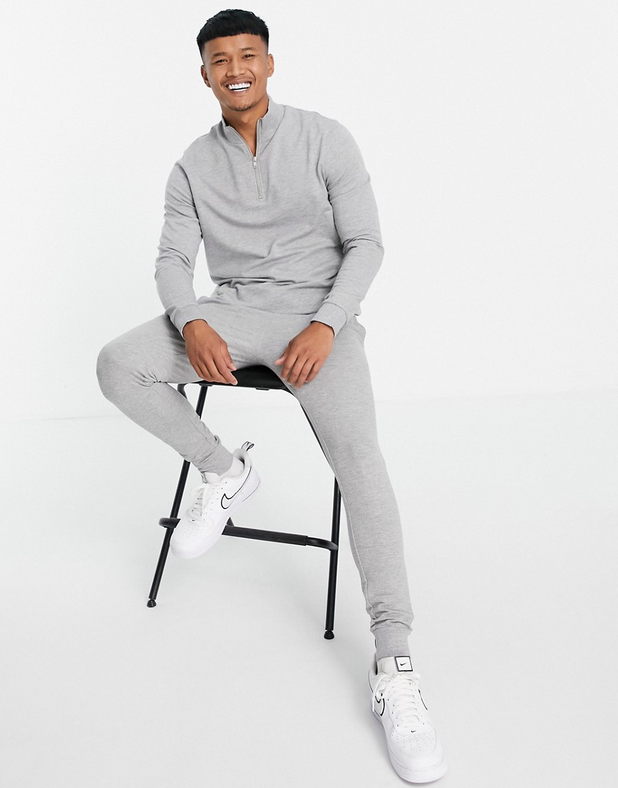 ASOS DESIGN blend muscle tracksuit in gray heather-Grey