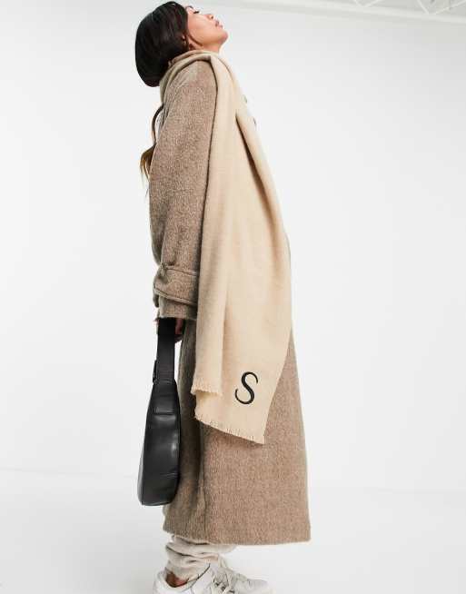 ASOS DESIGN blend personalized scarf with S initial in stone - STONE
