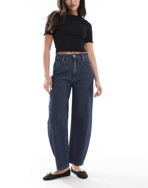 ASOS DESIGN - Blækblå jeans med tøndeformede ben og striber - view 1