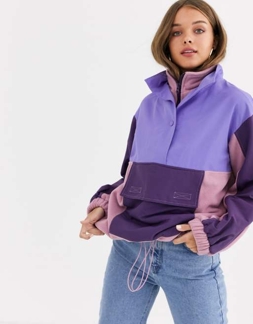 ASOS DESIGN blocked fleece jacket with nylon patching