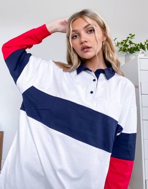ASOS DESIGN – Blockfärgad långärmad pikétröja i oversize