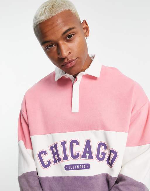 ASOS DESIGN – Blockfärgad rugbytröja i oversize med texttryck