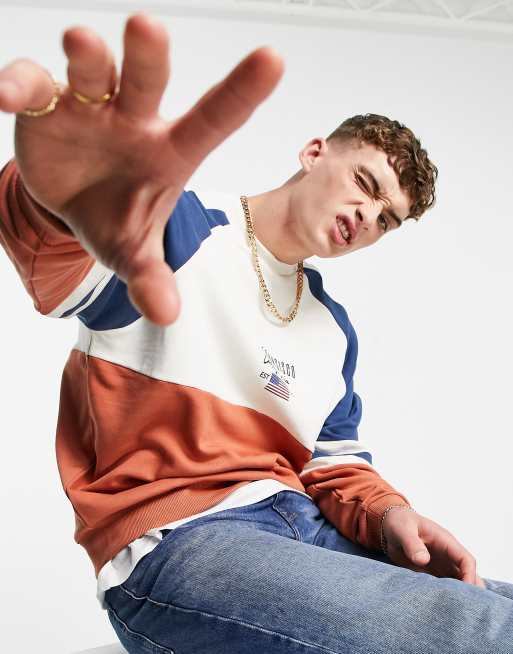 ASOS DESIGN – Blockfärgad sweatshirt i oversize med stadstryck i collegestil