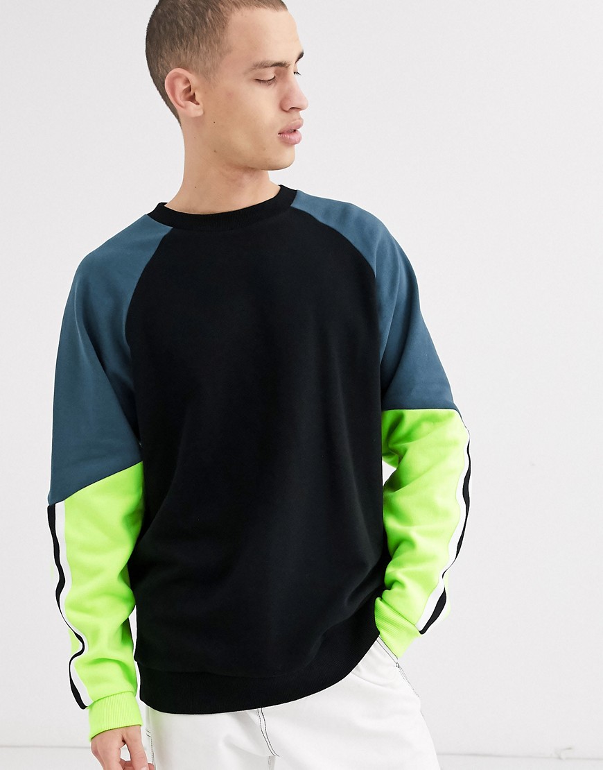 ASOS DESIGN – Blockfärgad sweatshirt i oversize-modell med neonpaneler-Flerfärgad