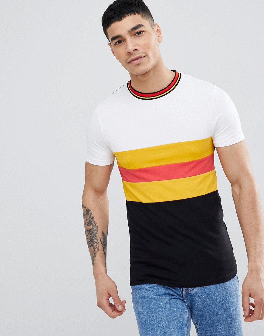 ASOS DESIGN – Blockfärgad t-shirt i muscle-modell med stretch och kontrastkant-Svart