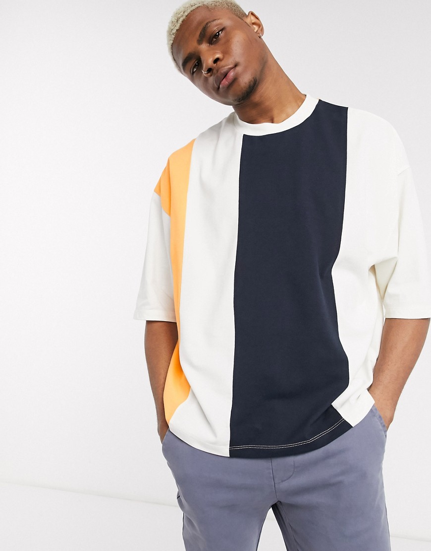 ASOS DESIGN – Blockfärgad t-shirt i pikématerial med halvlång ärm och oversize-passform-Marinblå