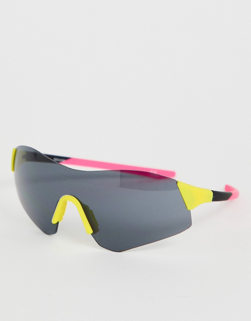 ASOS DESIGN – Blockfärgade visor-glasögon med halva bågar i neon-Flerfärgad