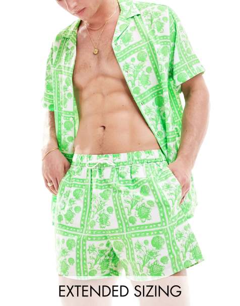 ASOS DESIGN – Blom- och kakelmönstrad, avslappnad skjorta med platt krage, del av set - view 1