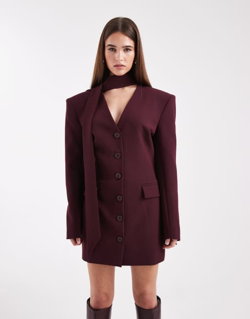 ASOS DESIGN - Blommefarvet blazer-minikjole med tørklædedetalje i halsen, 3 af 4