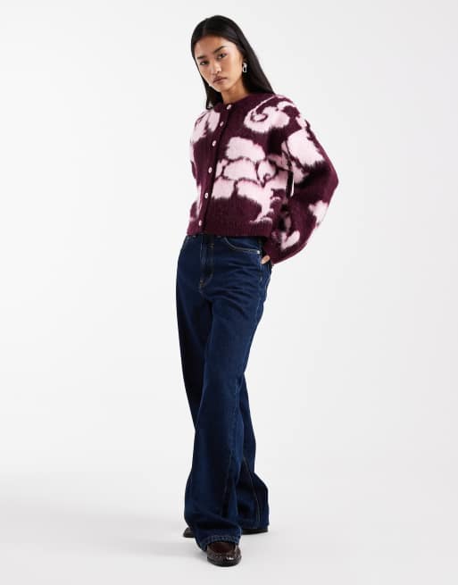 ASOS DESIGN - Blommefarvet cardigan i børstet strik med blomstermønster, 2 af 4