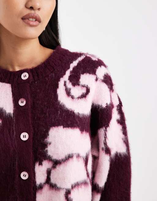 ASOS DESIGN - Blommefarvet cardigan i børstet strik med blomstermønster, 3 af 4