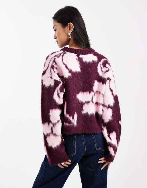 ASOS DESIGN - Blommefarvet cardigan i børstet strik med blomstermønster, 4 af 4