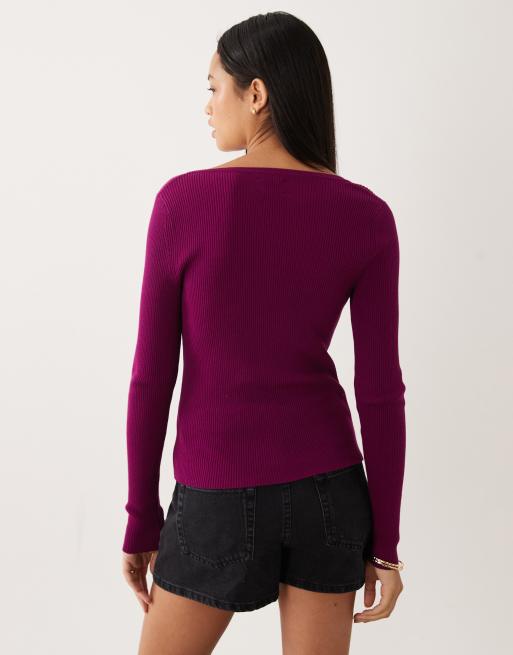 ASOS DESIGN - Blommefarvet cardigan med bred dyb rund hals i bomuldsblanding, 4 af 4
