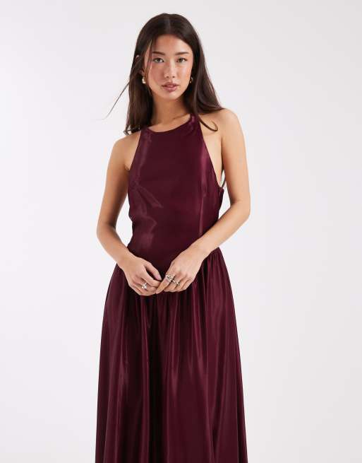 ASOS DESIGN - Blommefarvet maxikjole med bred halsudskæring og sømdetaljer i satin, 3 af 4