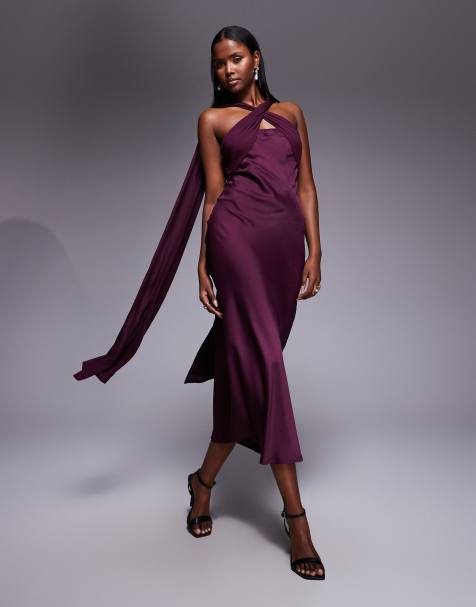 ASOS DESIGN - Blommefarvet maxikjole med snoet og tørklædedetaljer i satin-chiffon - view 1