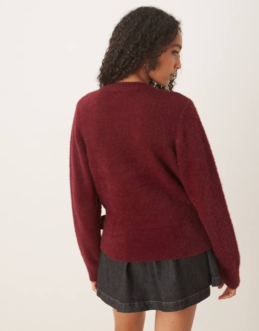 ASOS DESIGN - Blommefarvet slå-om-cardigan i vamset strik, 4 af 4