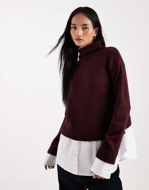 ASOS DESIGN - Blommefarvet strikket 2-i-1-trøje med skjortedetalje - view 1