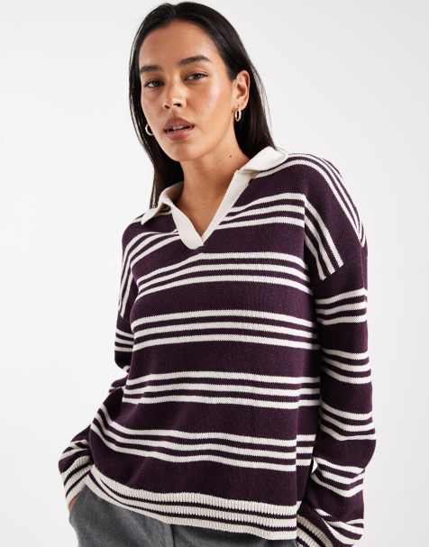 ASOS DESIGN - Blommefarvet strikket oversized rugby-top med striber - view 1