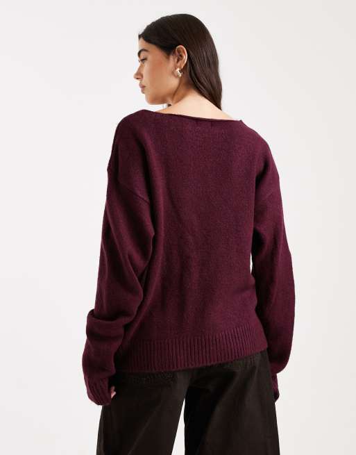 ASOS DESIGN - Blommefarvet striktrøje med V-hals og blondekant, 4 af 4