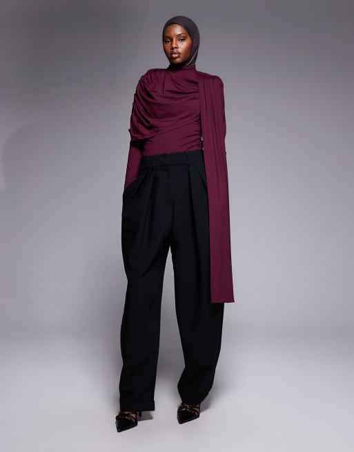 ASOS DESIGN - Blommefarvet top med lange ærmer og draperet halstørklæde, 2 af 4