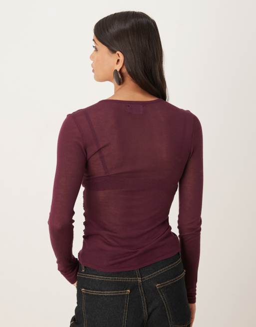 ASOS DESIGN - Blommelilla blød top i gennemsigtigt strik med rynker i siden, 4 af 4