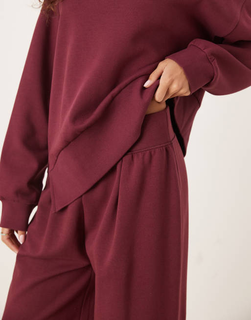 ASOS DESIGN - Blommelilla joggingbukser med brede ben samt interlock-sømme og bredt taljebånd, 4 af 5