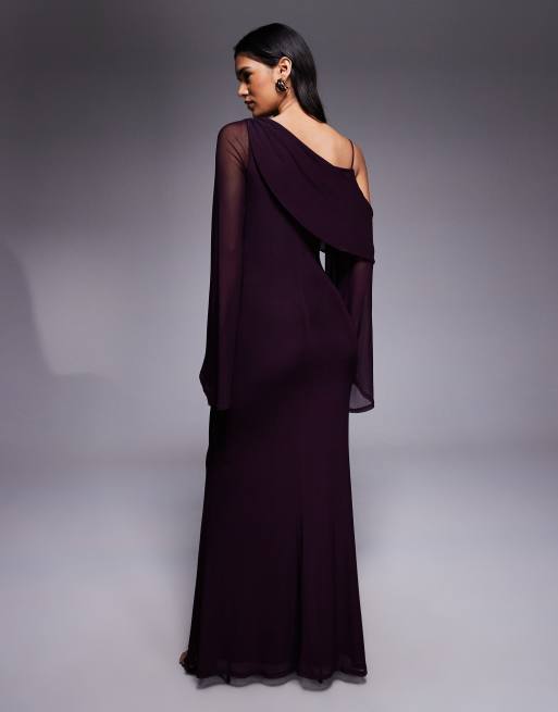 ASOS DESIGN - Blommelilla midikjole med sænket skulder og foldet halsudskæring i mesh, 3 af 4
